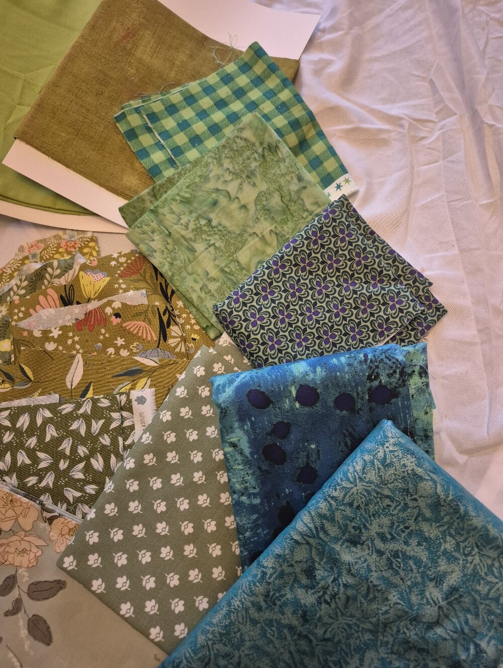 Assorted Quilt Fabric Bundle in Greens, Blues, Creams and Beige.  Yardage PLUS - Picture 4 of 15